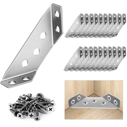 20Pcs Universal Stainless Steel Furniture Corner Connector, Angle Corner Bracket with Screws, Corner Braces, Corner Connectors for Shelves Wood Furniture Cabinets (20 Pcs) - size: 20 Pcs