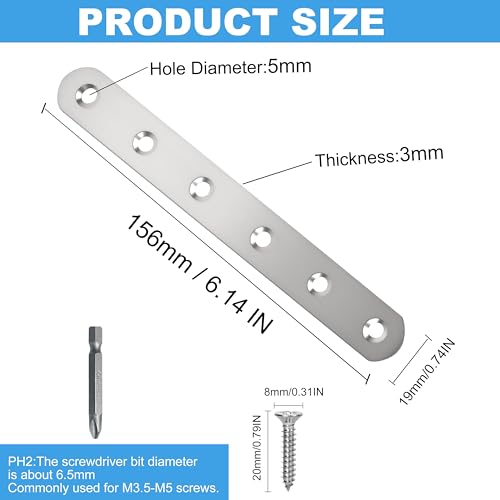 4 Pack Straight Brace,Flat Brace 6.1” x 0.75”,Stainless Steel Flat Metal Braces,Repair Bracket with Screws - size: 156mm/4 Pcs