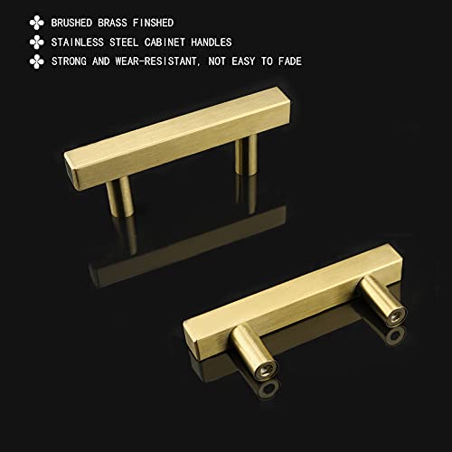 Goldenwarm 25 Pack Gold Cabinet Handles 2-1/2"(64mm) Brushed Brass Cabinet Pulls T Bar Drawer Pulls for Kitchen Cupboard & Drawer Hardware - color: Gold, size: 2-1/2 Inch Hole Center