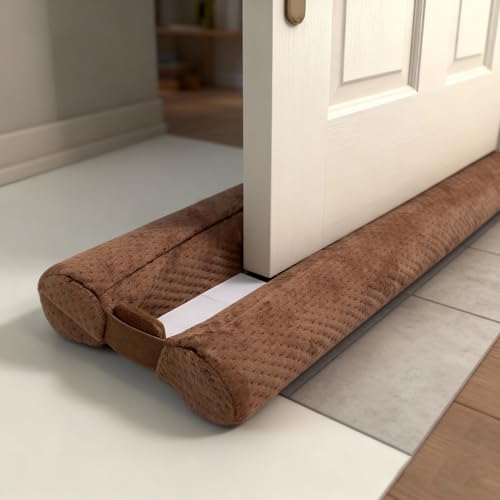 Under Door Draft Stopper Door, Sweep Weather Stripping, Double-Sided Windproof Seal Noise Blocker Window Breeze Blocker, Adjustable 32'' to 39'' Gap Filler, Brown - color: Brown, size: 32-39"