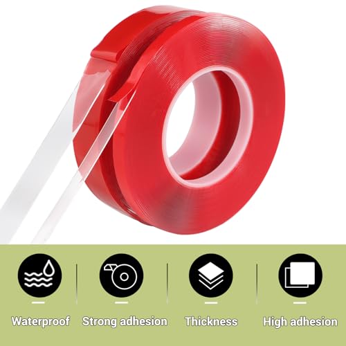 Qoqooice Acrylic Double Sided Tape Heavy Duty Mounting Tape 0.4"/1“ x 33 FT Resistente Clear Super Stick Tape with Acrylic High Tack Strong Adhesive for Outdoor Indoor - size: 0.4 Inch and 1 Inch x 33FT