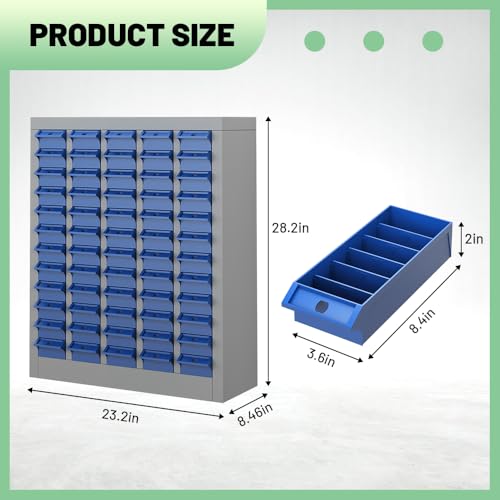 Yeeoy 60 Drawers Parts Cabinet, Bolt and Nut Tool Storage Cabinet, Steel Parts Organization Shelves with ABS Material Drawer & Labels for Tool Hardware Storage, Grey - size: 60 Drawers