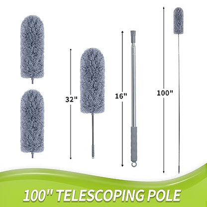 IVYROLL Duster with Extension Pole for Cleaning (2 Microfiber Heads Kit), 100" Long Feather Duster for High Ceilings with Washable Head, Cleaning Supplies for Housekeeping, Ceiling Fan, Furniture - color: Set B: Ceiling Duster & Replacement