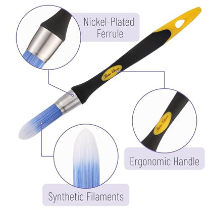Bates- Trim Paint Brush, 3 pcs, 5/8”, 3/4” and 1”, Ergonomic Handles, Trim Brushes for Painting - color: Yellow-black