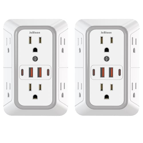 2 Pack Outlet Extender Surge Protector, 6 Outlet Splitter with 4 USB Outlet (2 USB A,2 USB C), 3Sided Power Strip with Adapter Spaced Outlets for Home, Office, Travel(White) - color: White 2PCS