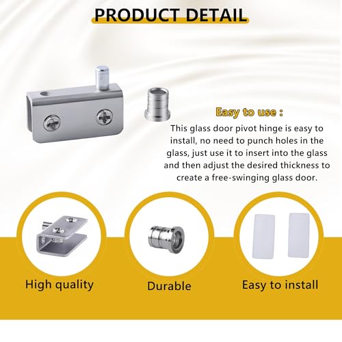 4 Pairs Glass Door Pivot Hinge Set for 4-6mm Glass, Stainless Steel No Drilling Clamp Hinge for Cabinet Doors Replacement, Medicine Cabinet Mirror & Showcase Display, Adjustable Swinging Door Hinge