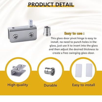 4 Pairs Glass Door Pivot Hinge Set for 4-6mm Glass, Stainless Steel No Drilling Clamp Hinge for Cabinet Doors Replacement, Medicine Cabinet Mirror & Showcase Display, Adjustable Swinging Door Hinge