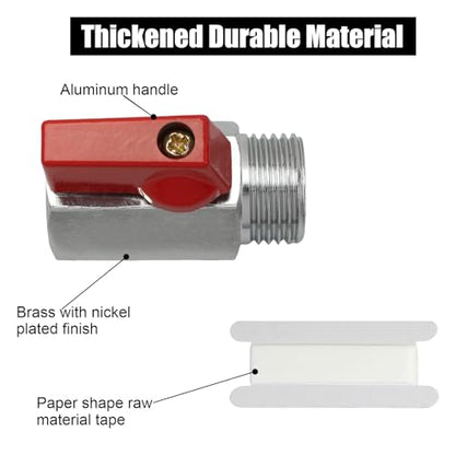 1/2" Brass Mini Ball Valve with PTFE Sealing Tape, NPT Thread Female and Male Shut-Off Valves, Hot Water Drain Valve for RV or Trailer Water Heater Maintenance (Red) - color: Red
