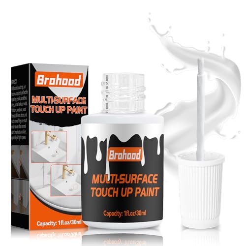 Brohood White Touch Up Paint, Appliance Kitchen Cabinet Bathtub Paints for Wall, 30ML Multi Surface Touch Up Paint, Semi Gloss White Wall Paints for Enamel Porcelain Door Furniture Chips Scratches - size: 1 Fl Oz (Pack of 1)
