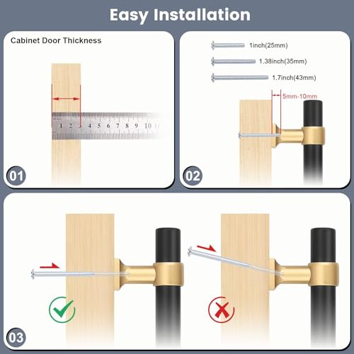 5Pack Hole Centers 2.5inch(64mm) Black Cabinet Handles with Gold Champagne Base T Shaped Kitchen Cabinet Pulls Hardware Pull Handle for Cabinets Dressers 4inch Total Length - color: Black with Champagne Gold Base, size: Hole Centers: 2.5inch