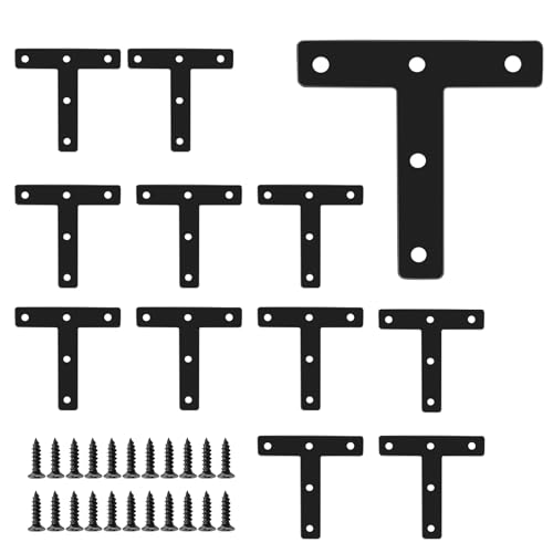 12 Pcs 3.15" x 3.15" T-Shape Flat Corner Brace Brackets, Mending Repair Plates Corner Brackets with Screws, Black - size: 3.15", style: T-Shape