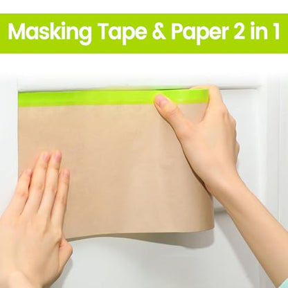 ADHES Pre-Taped Masking Paper for Painting, 3 Rolls 12 Inch x 50 Feet Tape and Drape Painters Paper Roll with Masking Tape, Automotive Paint Masking Paper for Cars, Walls, Floors, Furniture Protection - size: 12 Inch X 50 Feet