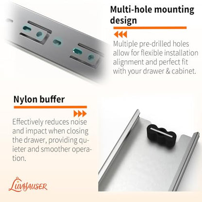 1 Pairs Full Extension Drawer Slides, 16 Inch Heavy Duty Drawer Runners, Side Mount Dresser Cabinet Rails, 1.77 Inch Width Slides for Kitchen Cabinet, 100LB(45kg) Capacity, Anti-Rust & Long-Lasting - size: 16inch