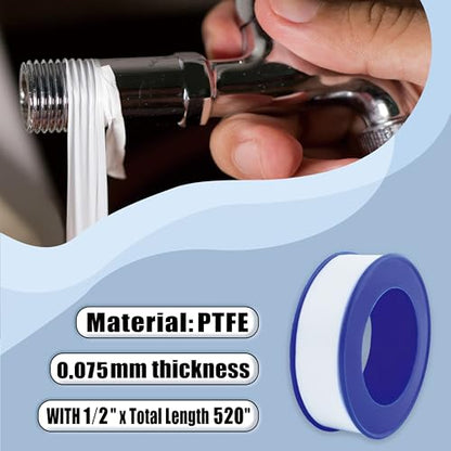 ALLICAVER 4 Rolls Premium Plumbers Tape, 1/2" x 520" Teflon Tape, PTFE Thread Seal Tape, High-Density Thread Sealant, for Shower Head, Water Pipes DIY Plumbing Accessories Come with Plumbers Hemp - size: 1/2" x 520"
