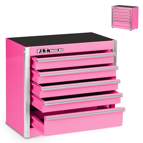 P.I.T. Mini Tool Box 8.6 Inch, Portable 5-Drawer Micro Roll Cab Steel Tool Box with Liner, Pink Small Tool Case for Tools Storage, Home DIY - color: Pink, size: 5-Drawer