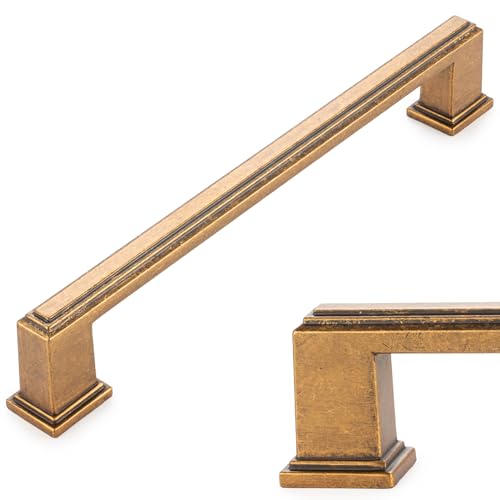 KOOFIZO 10 Pack 6-1/4 Inch Antique Brass Kitchen Cabinet Pulls Vintage Brass Cabinet Handles Brass Cabinet Hardware for Kitchen Cabinets P02 Drawer Dresser Cupboard Bedroom - color: Antique Brass, size: 6-1/4" CC - 10Pcs
