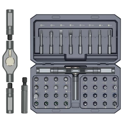 LOFICOPER Ratchet Screwdriver Set, 42 in 1 Magnetic Screwdriver Set with Disassemble Ratchet Handle, Multipurpose DIY Repair Tool Kit with Case, 40 Bits for Furniture, Electronics, Christmas for Men - color: Grey