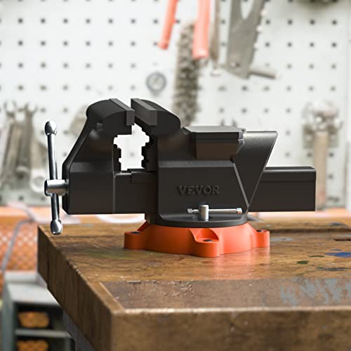 VEVOR Bench Vise, 6-inch Jaw Width 5.9-inch Jaw Opening, 360-Degree Swivel Locking Base Multipurpose Vise w/Anvil, Heavy Duty Ductile Iron Workbench Vise w/Bolts & Nuts, for Drilling, Pipe Cutting - size: 6 Inch