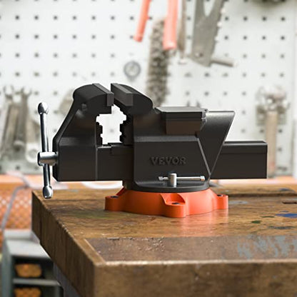 VEVOR Bench Vise, 6-inch Jaw Width 5.9-inch Jaw Opening, 360-Degree Swivel Locking Base Multipurpose Vise w/Anvil, Heavy Duty Ductile Iron Workbench Vise w/Bolts & Nuts, for Drilling, Pipe Cutting - size: 6 Inch