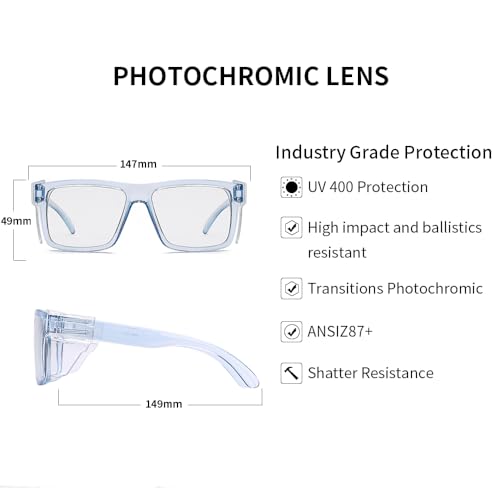 UV400 Bluelight Transition Photochromic Safety Glases Anti Scratch and Impact Resistant,Meets ANSI Z87.1 Standard - color: Glossy Blue
