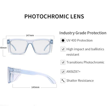 UV400 Bluelight Transition Photochromic Safety Glases Anti Scratch and Impact Resistant,Meets ANSI Z87.1 Standard - color: Glossy Blue