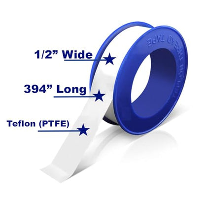 Teflon Professional Grade Pipe Tape, 10 Rolls PTFE Plumbers Thread Flex Seal Tape for Waterproof Sealing Plumbing, Air and Hydraulic Systems, 1/2 X 394 Inches