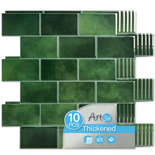Art3d Peel and Stick Green Wall Tiles – 12"x12" Thicker Design Backsplash, Self-Adhesive Tile for Kitchen & Bathroom Renovation - color: Green