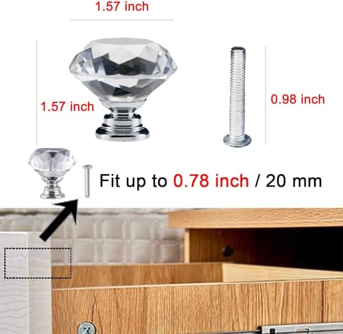YourGift 5 Pack Drawer Knobs Diamond Shaped Crystal Glass 40 mm Cabinet Knobs Pull Handles (40 mm, 5 Pack, Silver) - color: Silver, size: 40mm, 5 Pack