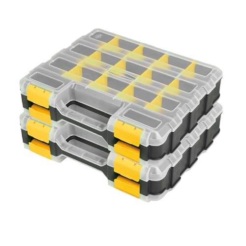 AIDY-PRO Tools Box Organizer Double Side 34 Compartments Hardware Organizers with Removable Plastic Dividers for Screws Nuts Nails - color: Yellow, size: 2 PACK