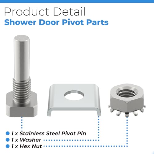 Shower Door Pivot Pin Parts with Hex-Nut and Washer Shower Doors Stainless Steel Pivot Replacement for Pivot Shower Doors - size: #SDPP01