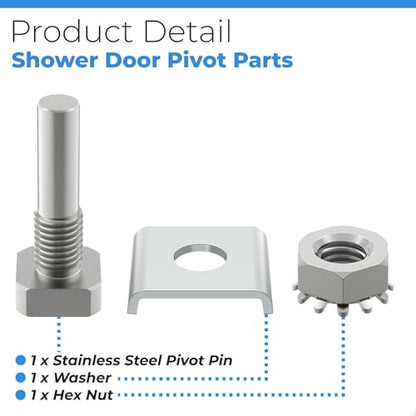 Shower Door Pivot Pin Parts with Hex-Nut and Washer Shower Doors Stainless Steel Pivot Replacement for Pivot Shower Doors - size: #SDPP01