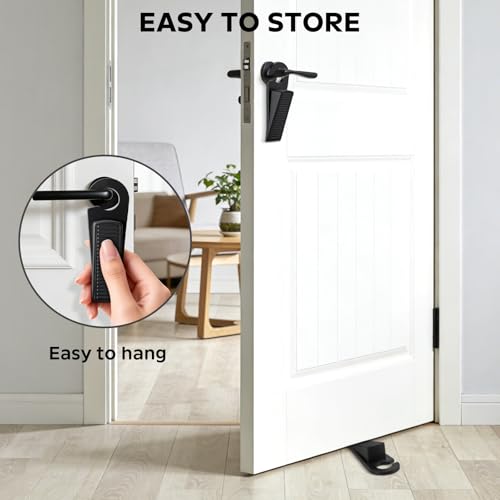 24-Pack Rubber Door Stoppers, Wedge Door Stoppers Stackable with Hook for Wood, Tile, Carpet, and Concrete Floors, for Home, Office, School, and Hotel Use, Black