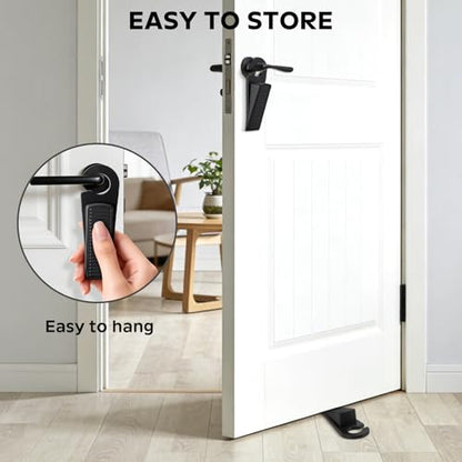 24-Pack Rubber Door Stoppers, Wedge Door Stoppers Stackable with Hook for Wood, Tile, Carpet, and Concrete Floors, for Home, Office, School, and Hotel Use, Black