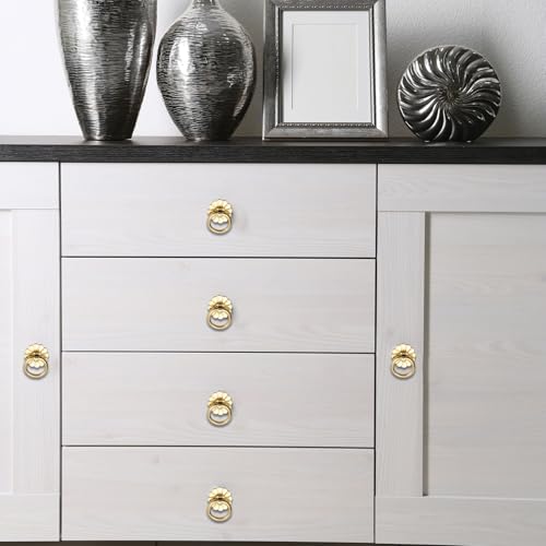 Geesatis 6 Pcs Brass Ring Pulls Handles,Antique Pulls Cabinet Knobs,Drawer pulls Closet Cupboard Door Decorative Handles - style: C