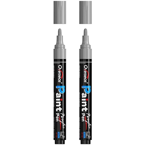 Overseas Silver Paint Pens Paint Markers - Permanent Acrylic Markers 2 Pack, Water Based, Quick Dry, Waterproof Marker Pen for Rock, Wood, Plastic, Metal, Canvas, Glass, Fabric, Mugs. Medium Tip - color: Silver