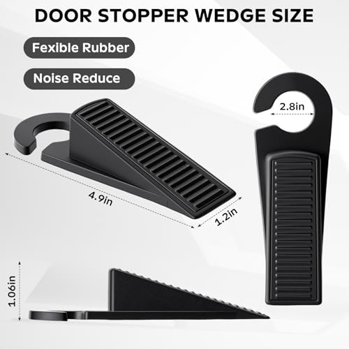 24-Pack Rubber Door Stoppers, Wedge Door Stoppers Stackable with Hook for Wood, Tile, Carpet, and Concrete Floors, for Home, Office, School, and Hotel Use, Black