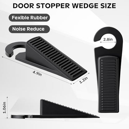 24-Pack Rubber Door Stoppers, Wedge Door Stoppers Stackable with Hook for Wood, Tile, Carpet, and Concrete Floors, for Home, Office, School, and Hotel Use, Black