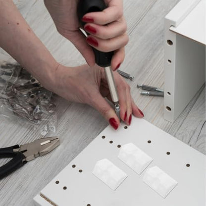 50 Pack Plastic Corner Brackets with Cover Caps, 90 Degree Right Angle Brace, Thickened Furniture Joint Fastener for Cabinets, Shelves & Wardrobes, White Corner Support Repair Kit
