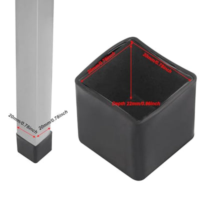 20Pcs Square Furniture Leg Caps 3/4" x 3/4" (20 x 20mm) - Black Rubber Chair Leg Caps Covers Floor Protectors for Hardwood Floors - size: 20×20mm