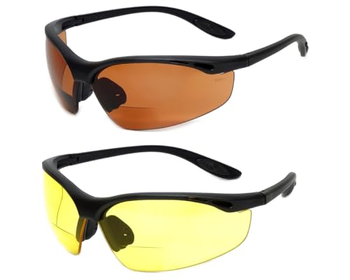 Calabria 91348 2 Pack Bulk Bifocal Safety Glasses +1.50 Copper/Yellow Men Women Wraparound Eye Protection Protective Eyewear - color: Copper Orange/Yellow (2 Pack)