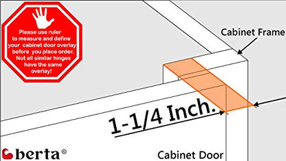 Berta 2-Pack, 1-1/4 inch Overlay Soft Closing Face Frame Cabinet Hinges, 105 Degree 6-Ways 3-Cam Adjustment Concealed Kitchen Cabinet Door Hinges with Screws (1-1/4 inch, 2 Pieces) - size: 1-1/4 In. Overlay | 2 Pieces