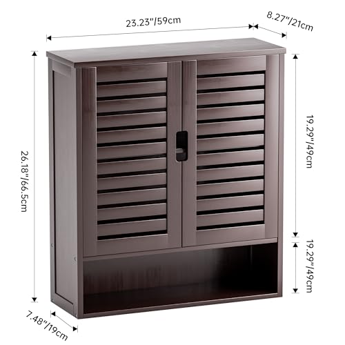 SMIBUY Bathroom Cabinet Wall Mounted, Bamboo Over-The-Toilet Storage Organizer, Space Saver Medicine Cabinet with 2 Door and Adjustable Shelves (Dark Brown) - color: Brown