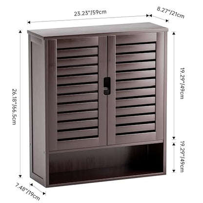 SMIBUY Bathroom Cabinet Wall Mounted, Bamboo Over-The-Toilet Storage Organizer, Space Saver Medicine Cabinet with 2 Door and Adjustable Shelves (Dark Brown) - color: Brown