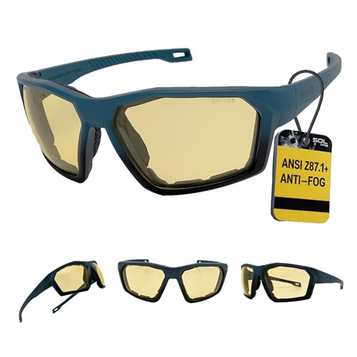 ANSI Z87.1+ Safety Sunglasses, Impact Resistant with EVA Foam, Anti-Fog Windproof for MTB, Cycling, Shooting, Work - color: Blue-black