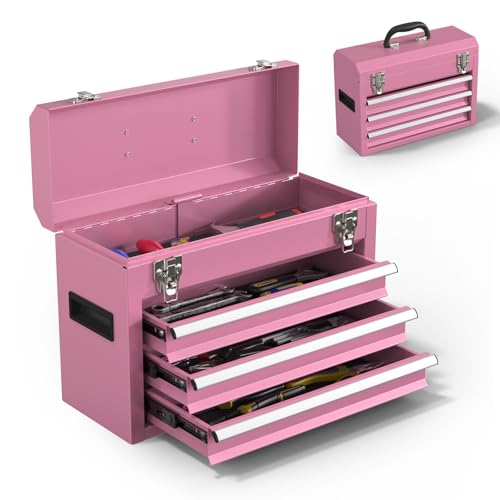 Heavy-Duty Metal Tool Chest with Drawers, Powder-Coated for Garage & Home (Pink) - color: Pink