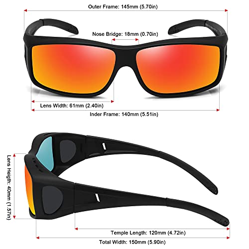 MEETSUN Fit Over Glasses Sunglasses for Men Women,Wrap Around Sunglasses Polarized UV400 Protection - color: (Z1)black Frame-red Mirror Lens