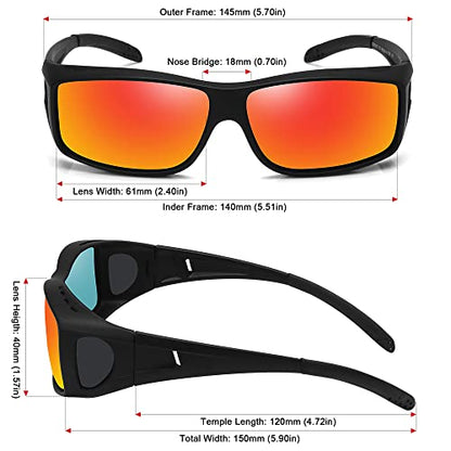 MEETSUN Fit Over Glasses Sunglasses for Men Women,Wrap Around Sunglasses Polarized UV400 Protection - color: (Z1)black Frame-red Mirror Lens