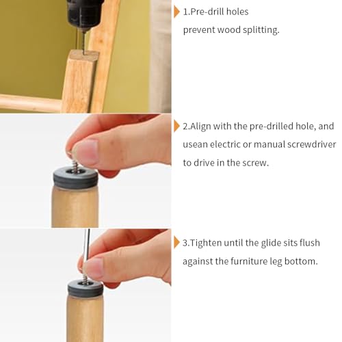 12pcs Screw on Furniture Glides 1 Inch (25mm) Diameter PTFE Teflon Chair Leg Floor Protectors Heavy Duty Furniture Sliders Pads Table Foot Gliders for Hardwood Carpet and Tile Floors - size: 1 inch(25mm)