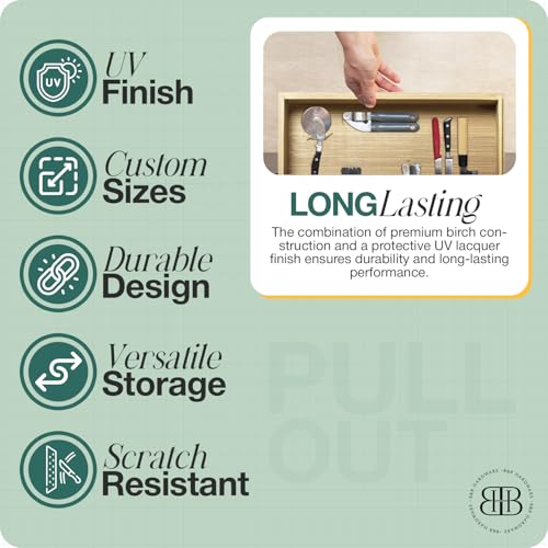 B&B HARDWARE Drawer Organizer – Customizable Pull-Out Storage for Pantry Cabinets – Drawer in UV-Lacquered Birch or Particleboard with Vinyl Wrap -