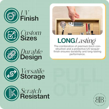 B&B HARDWARE Drawer Organizer – Customizable Pull-Out Storage for Pantry Cabinets – Drawer in UV-Lacquered Birch or Particleboard with Vinyl Wrap -